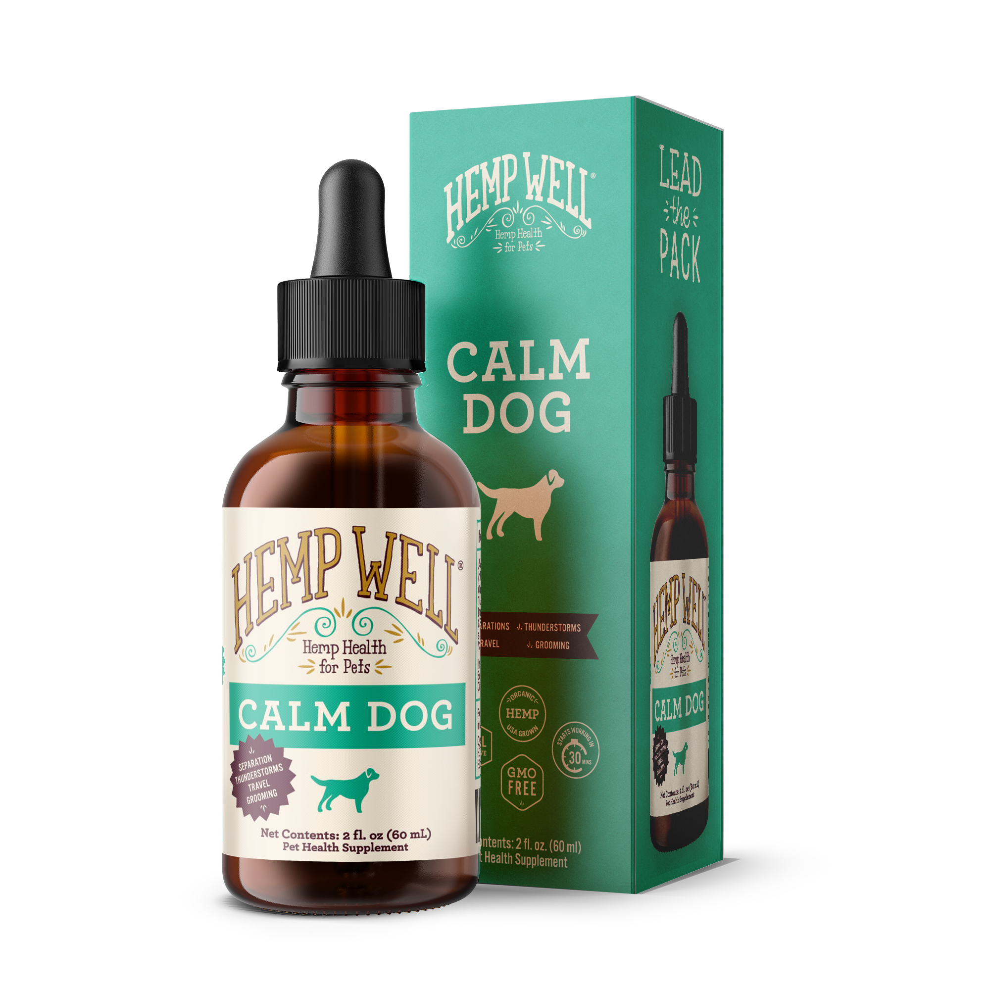 Calm Dog liquid bottle and box